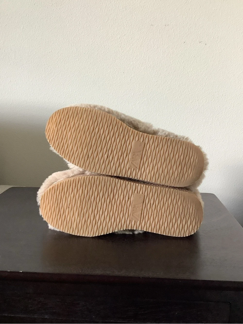 Zara Kids Beige Faux Fur Platform Boots